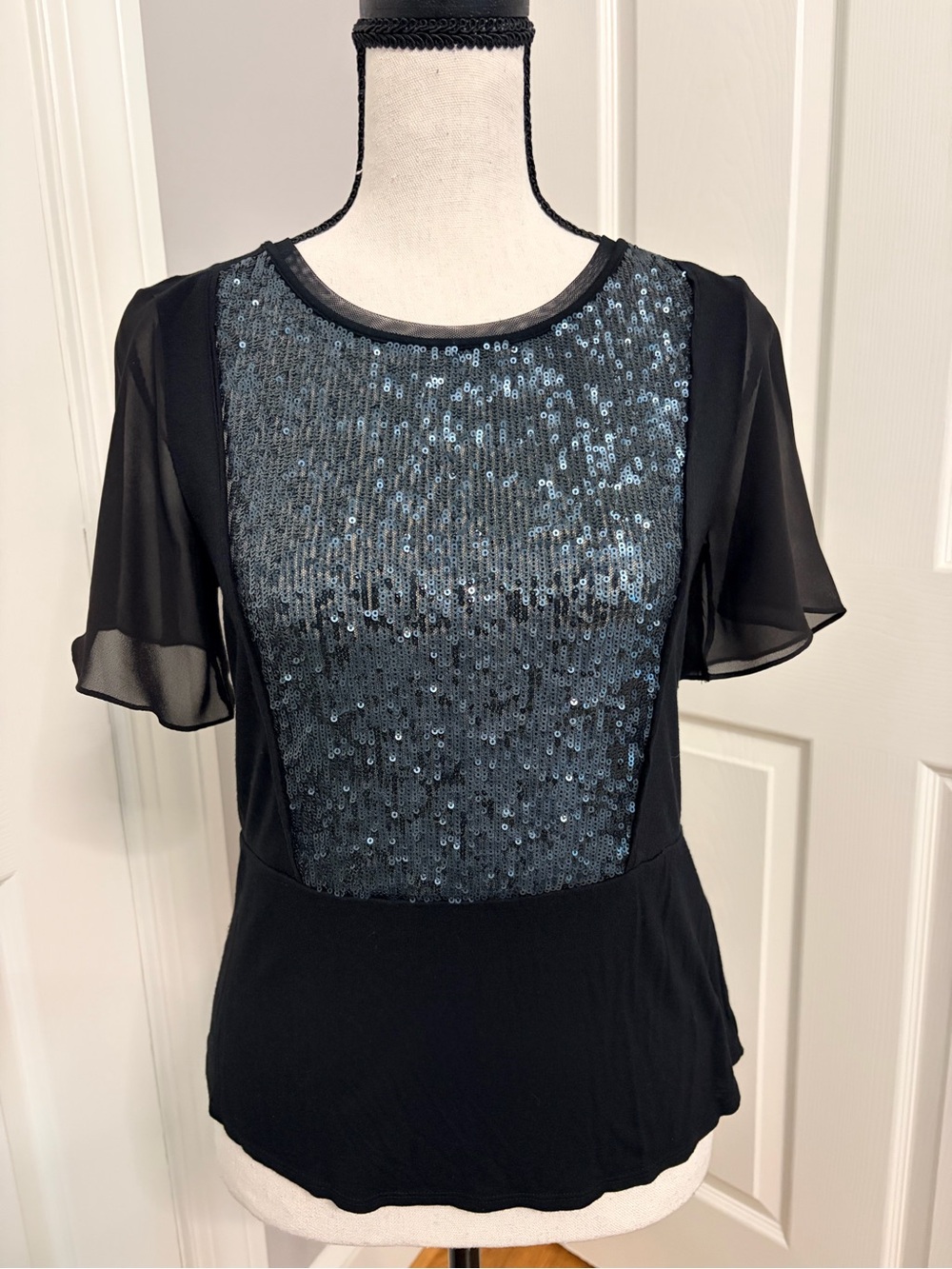 Karen Millen Black Sheer Sleeve Top